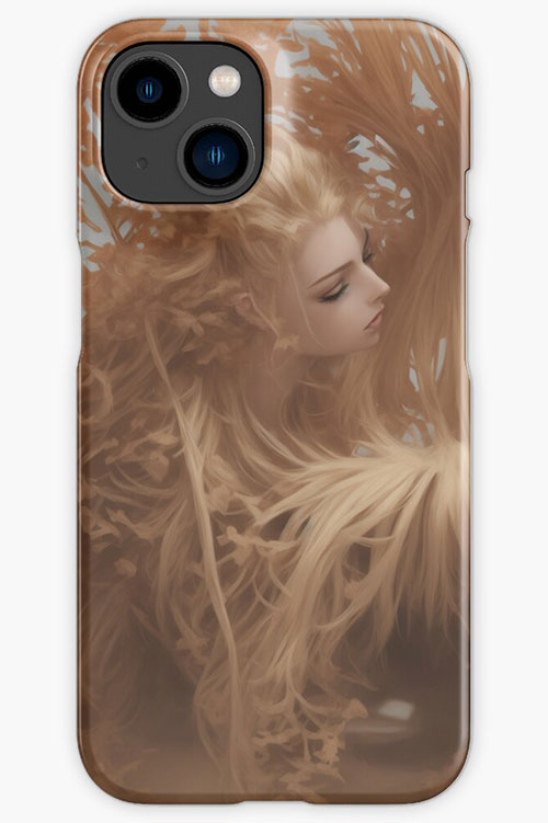 Digital art printed phone case, blond woman face in tropical