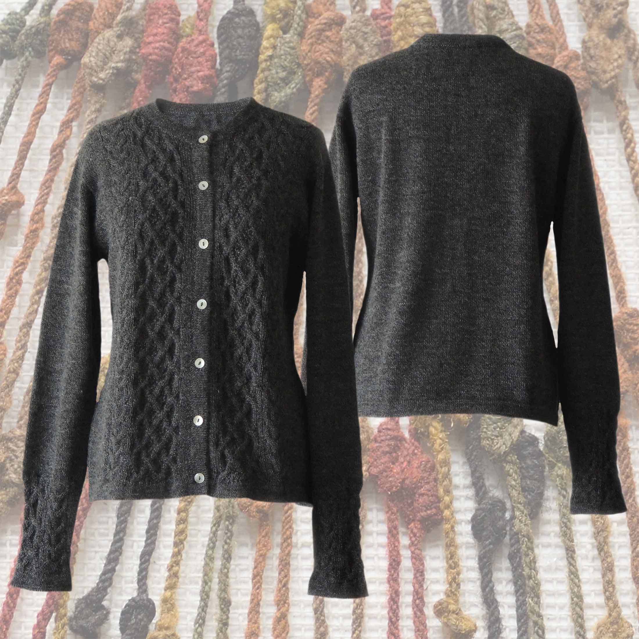 PFL- knitwear Women's cardigan "Angee" 100% baby alpaca, charcoal gray. women's alpaca sweater.