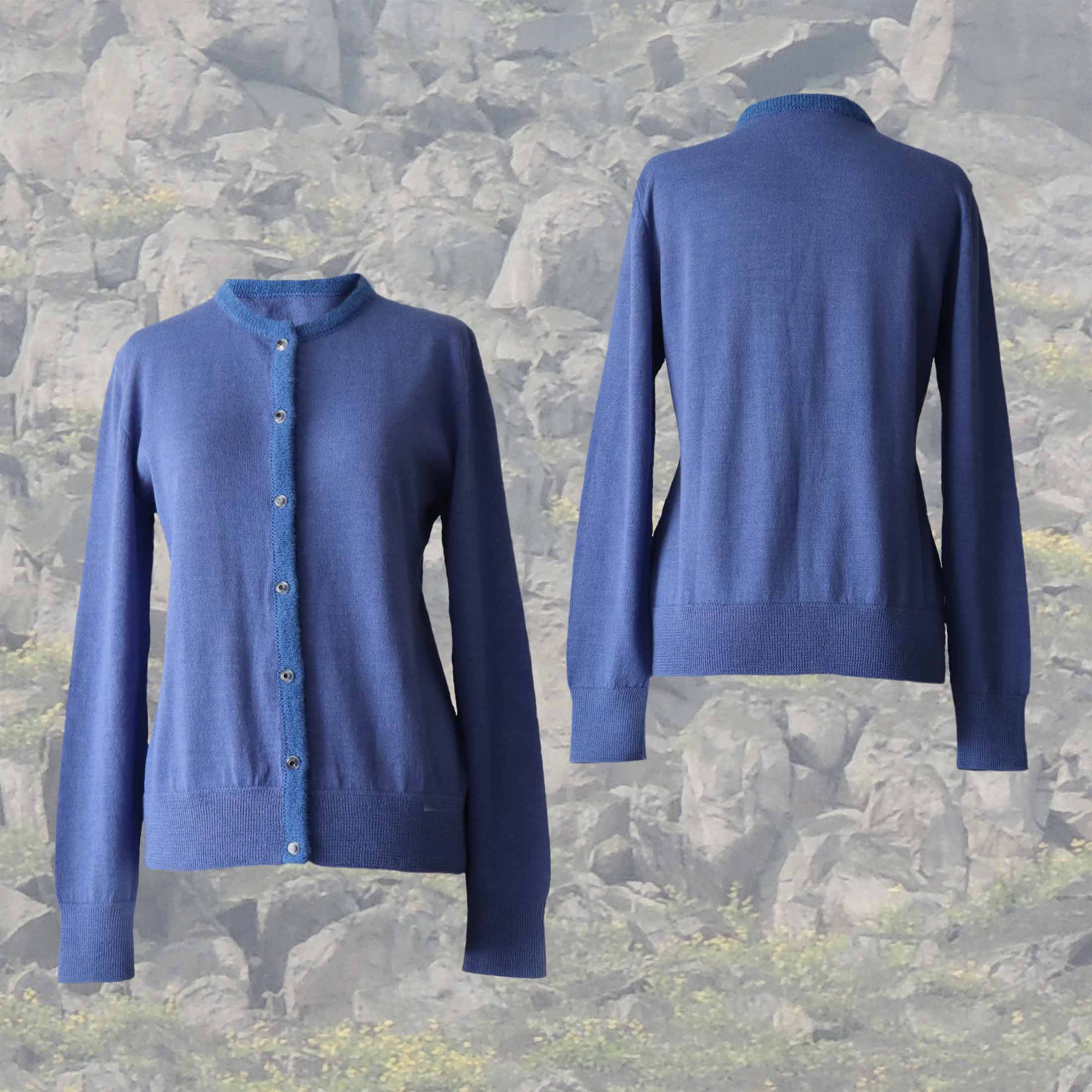 PFL Knitwear Cardigan baby alpaca, vest baby alpaca with button closure and crew neck color blue.