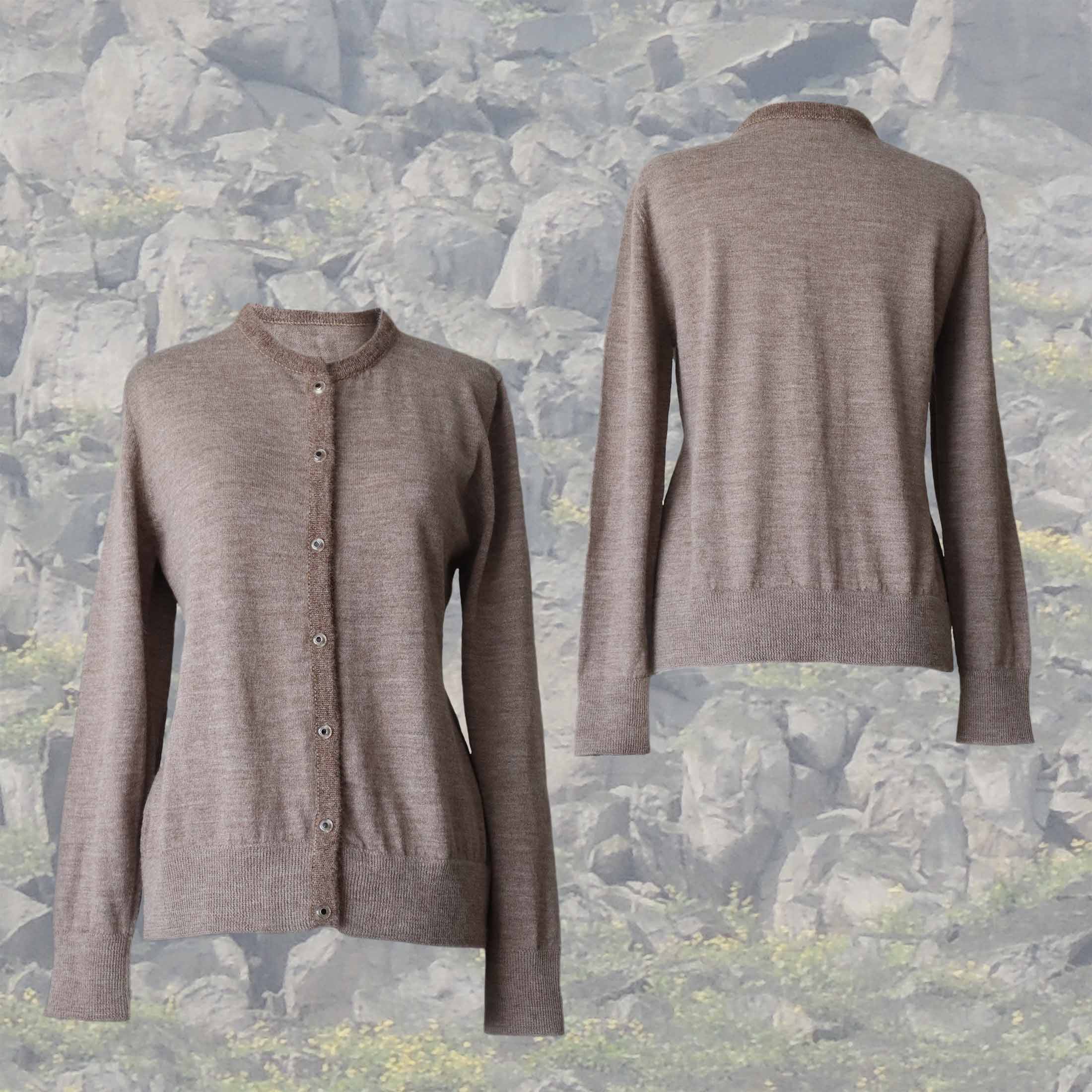PFL Knitwear Cardigan baby alpaca, vest baby alpaca with button closure and crew neck color taupe.