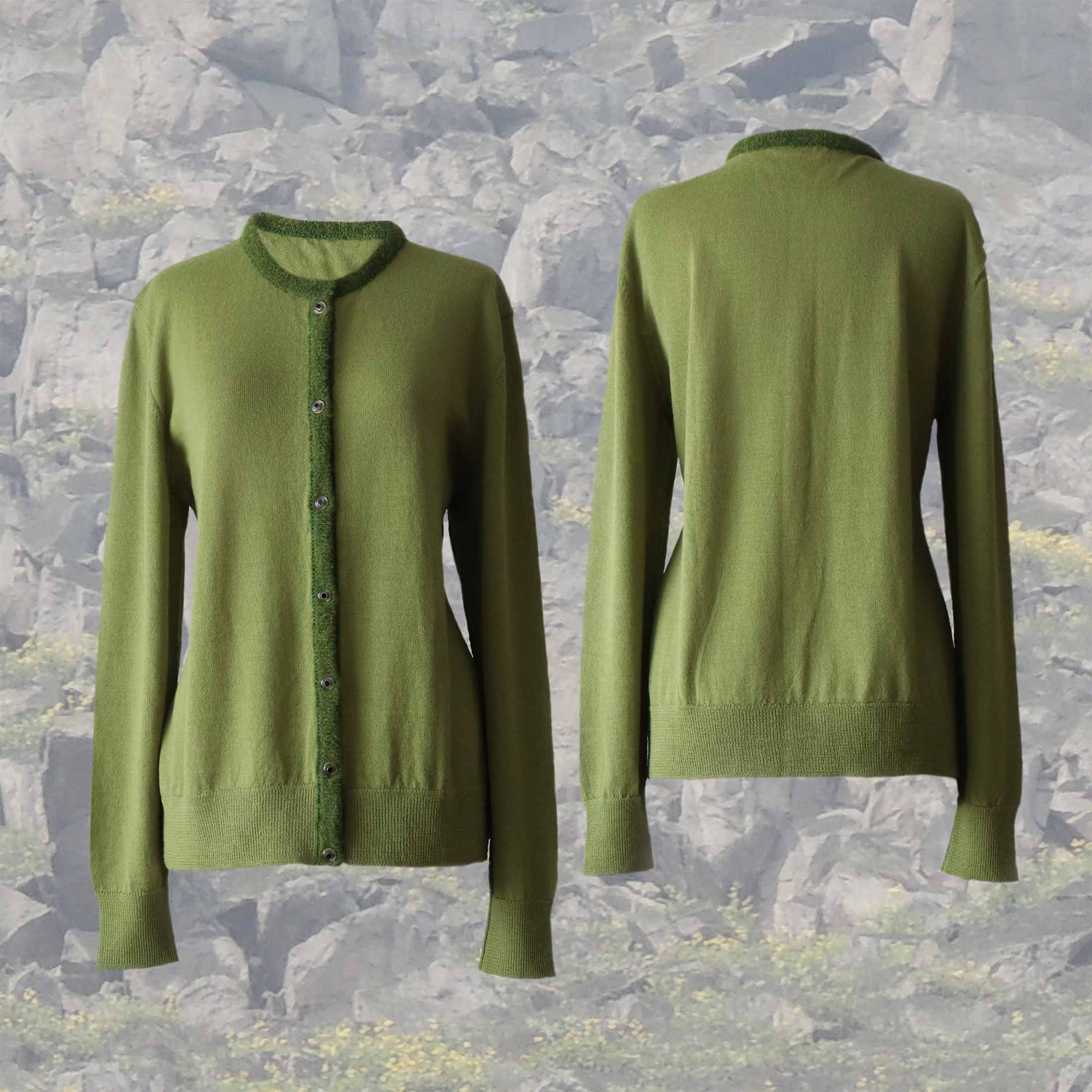 PFL Knitwear Cardigan baby alpaca, vest baby alpaca with button closure and crew neck color green.
